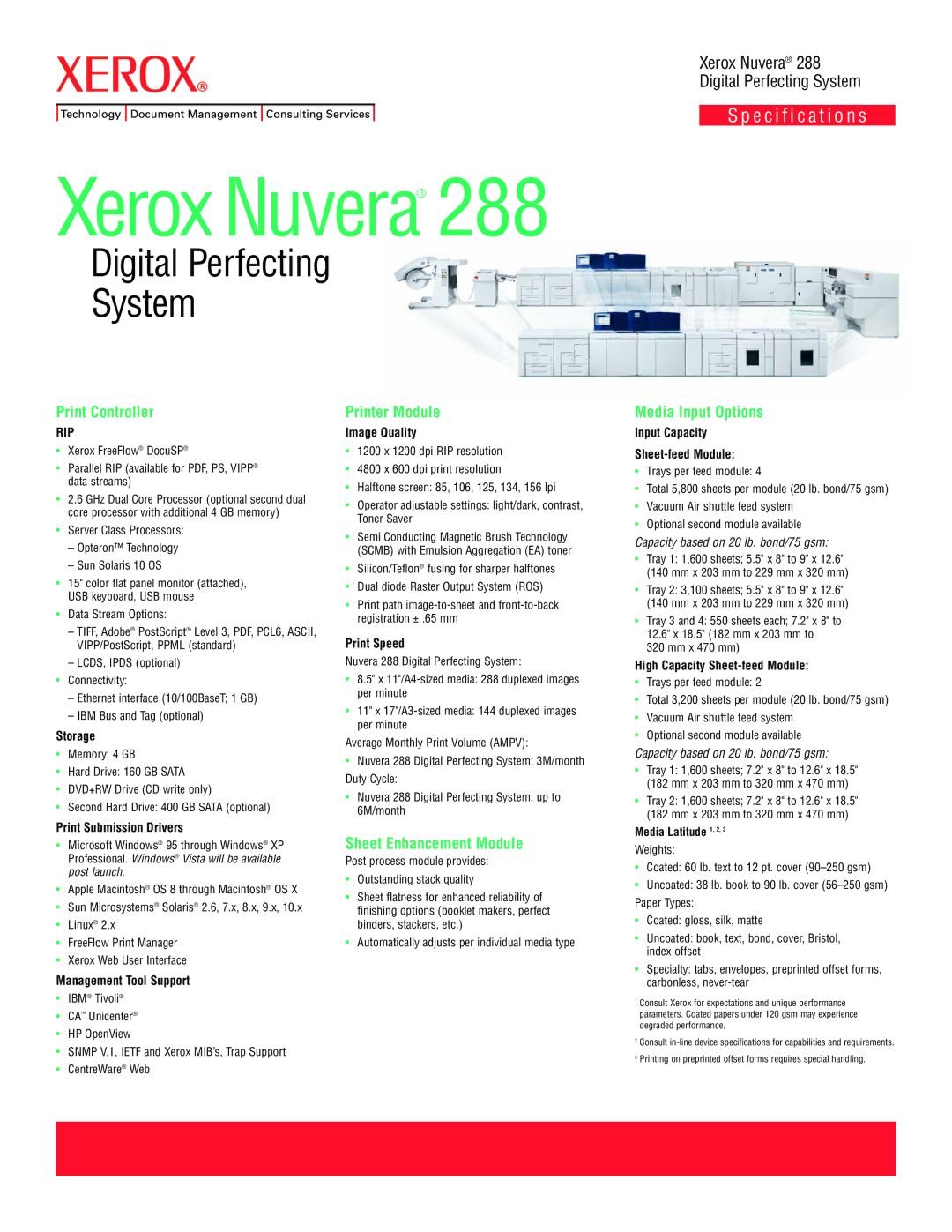 Xerox 288 specifications Print Controller, Printer Module, Media Input Options, Sheet Enhancement Module 