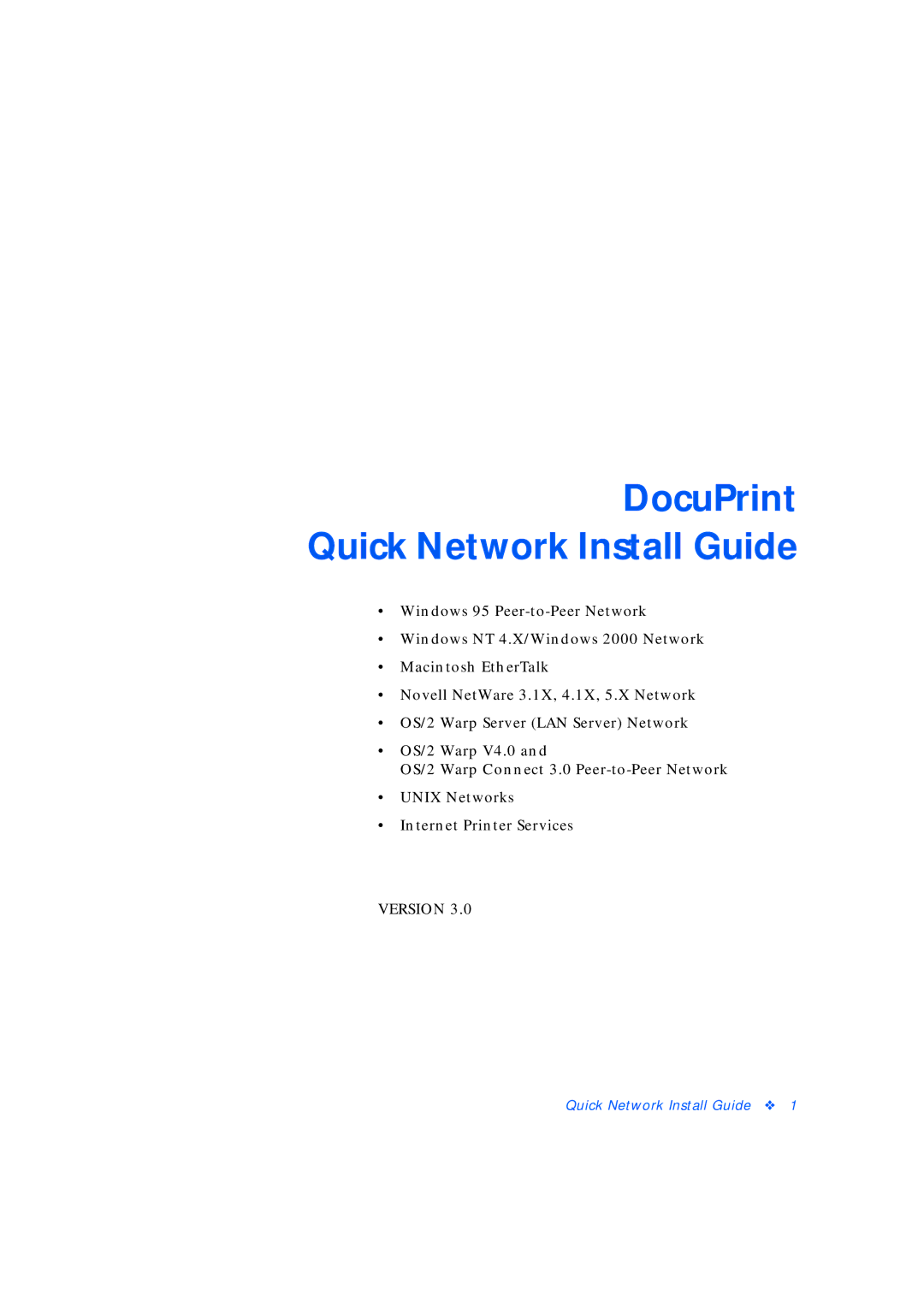 Xerox 3 manual DocuPrint Quick Network Install Guide 