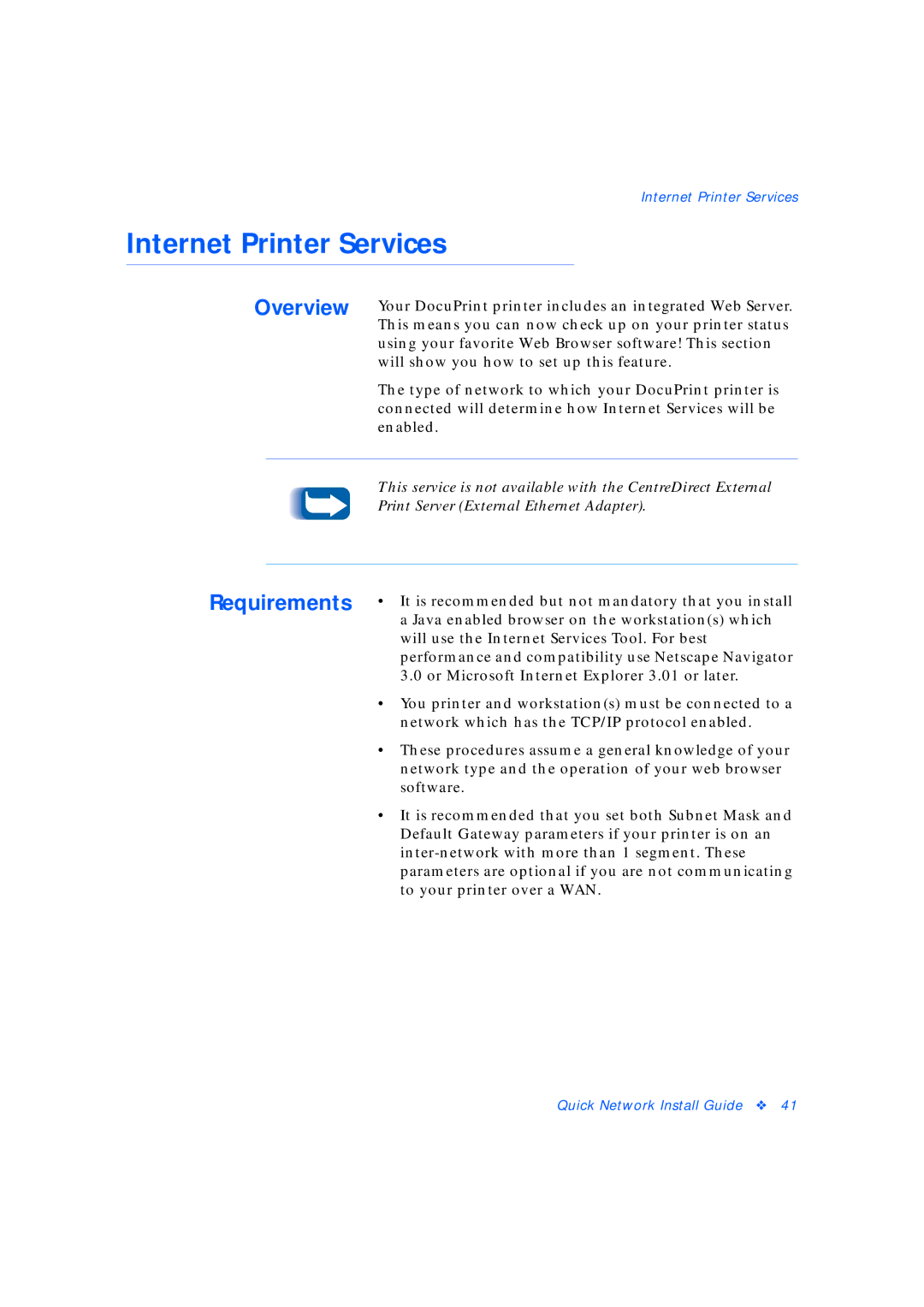 Xerox 3 manual Internet Printer Services 