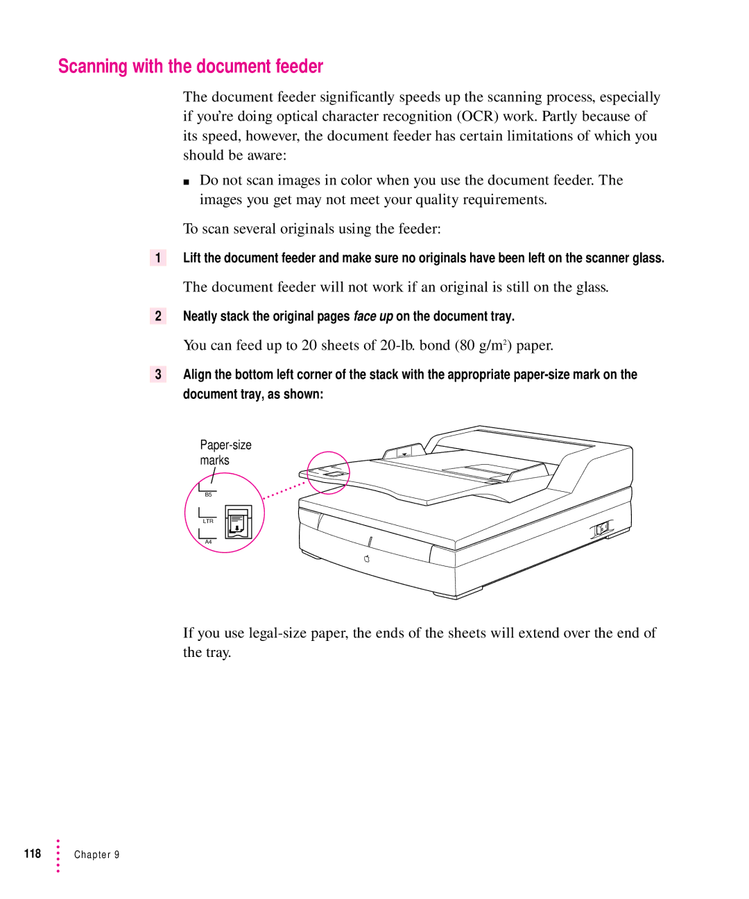 Xerox 600, 30, 1200, 27 Scanning with the document feeder, You can feed up to 20 sheets of 20-lb. bond 80 g/m2 paper 