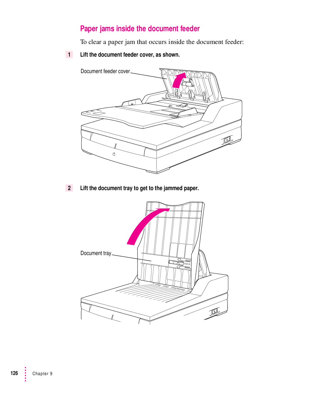 Xerox 600, 30, 1200, 27 Paper jams inside the document feeder, To clear a paper jam that occurs inside the document feeder 