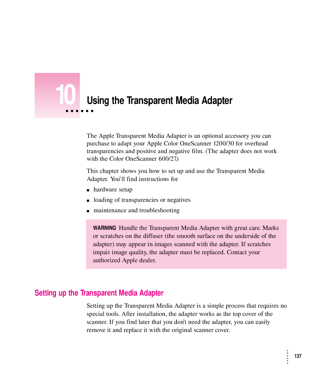 Xerox 1200, 30, 600, 27 user manual Using the Transparent Media Adapter, Setting up the Transparent Media Adapter 