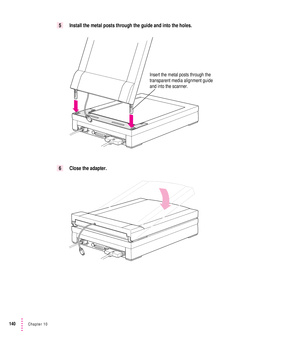 Xerox 30, 1200, 600, 27 user manual Install the metal posts through the guide and into the holes 