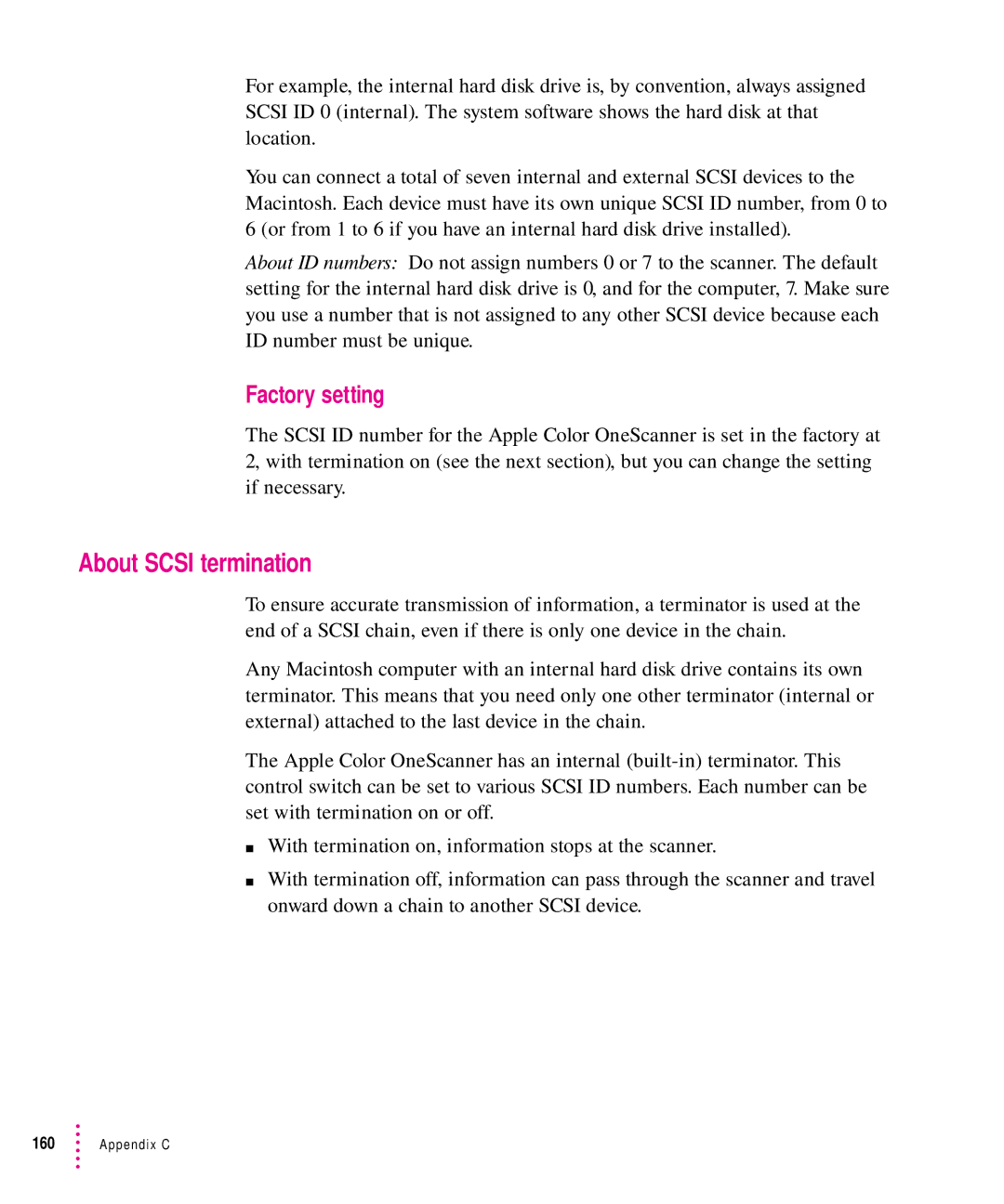 Xerox 30, 1200, 600, 27 user manual About Scsi termination, Factory setting 