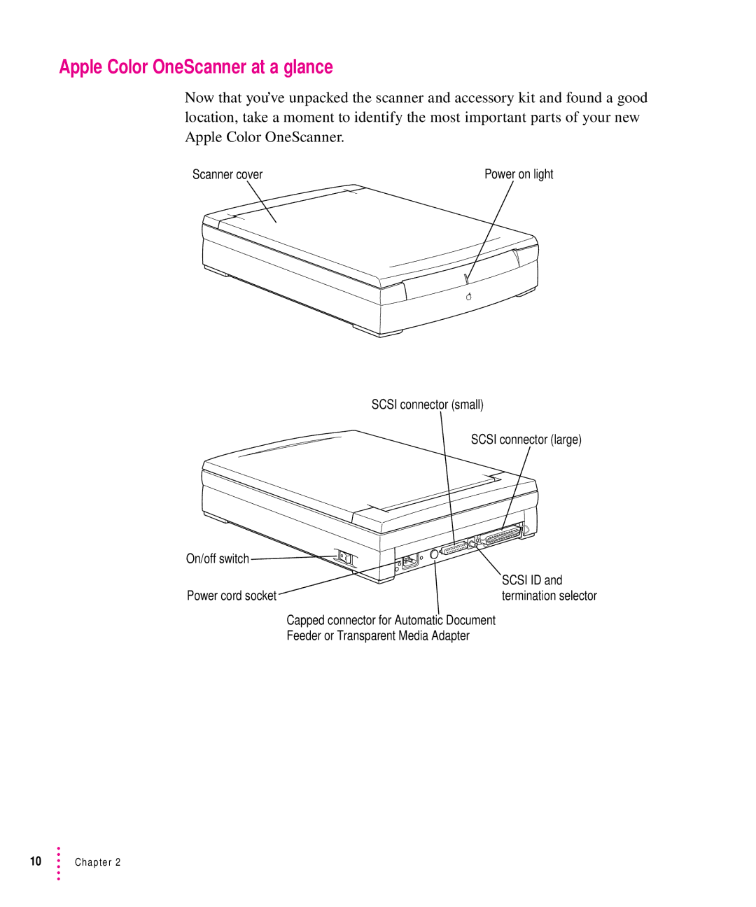 Xerox 600, 30, 1200, 27 user manual Apple Color OneScanner at a glance 