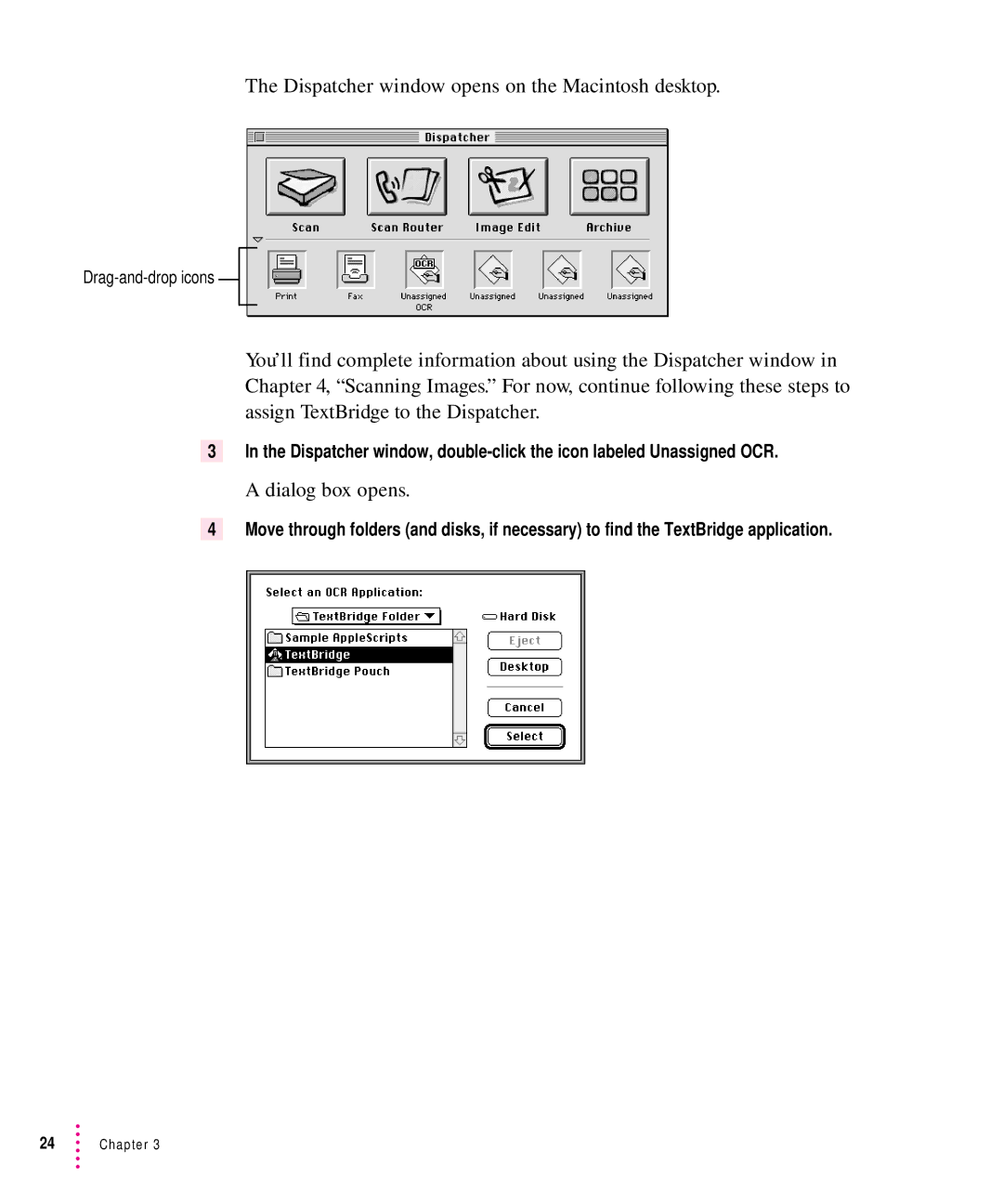 Xerox 30, 1200, 600, 27 user manual Dispatcher window opens on the Macintosh desktop, Dialog box opens 