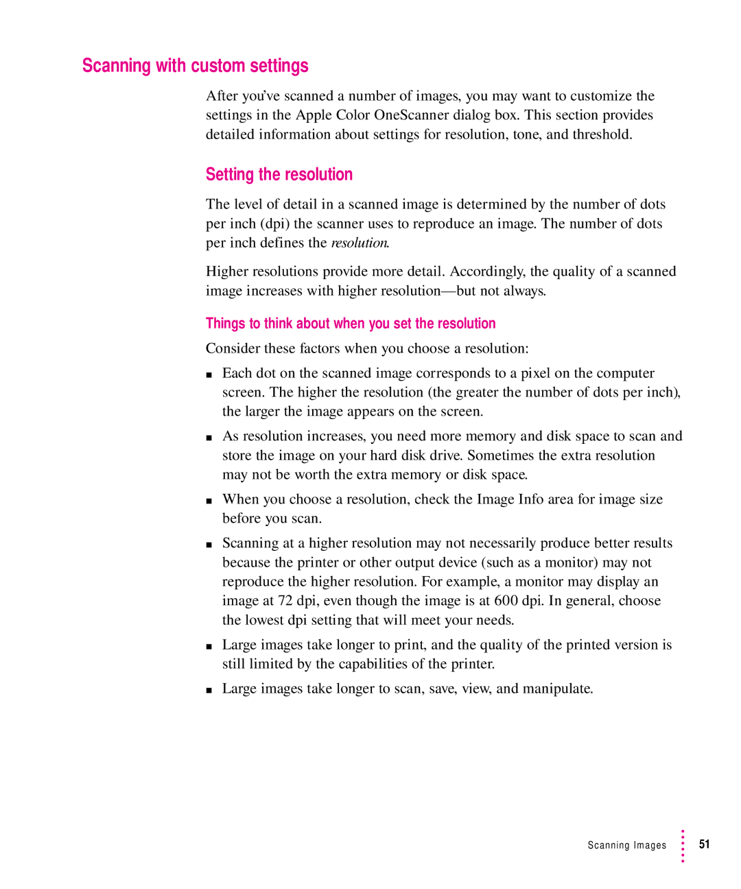 Xerox 27, 30, 1200, 600 user manual Scanning with custom settings, Setting the resolution 