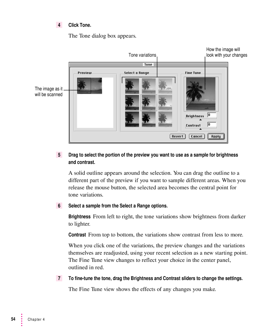 Xerox 600, 30, 1200, 27 user manual Tone dialog box appears, Fine Tune view shows the effects of any changes you make 