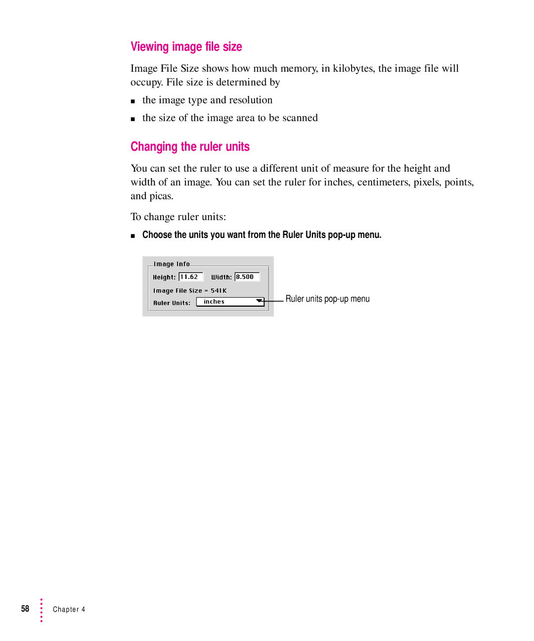 Xerox 600, 30, 1200, 27 user manual Viewing image file size, Changing the ruler units 