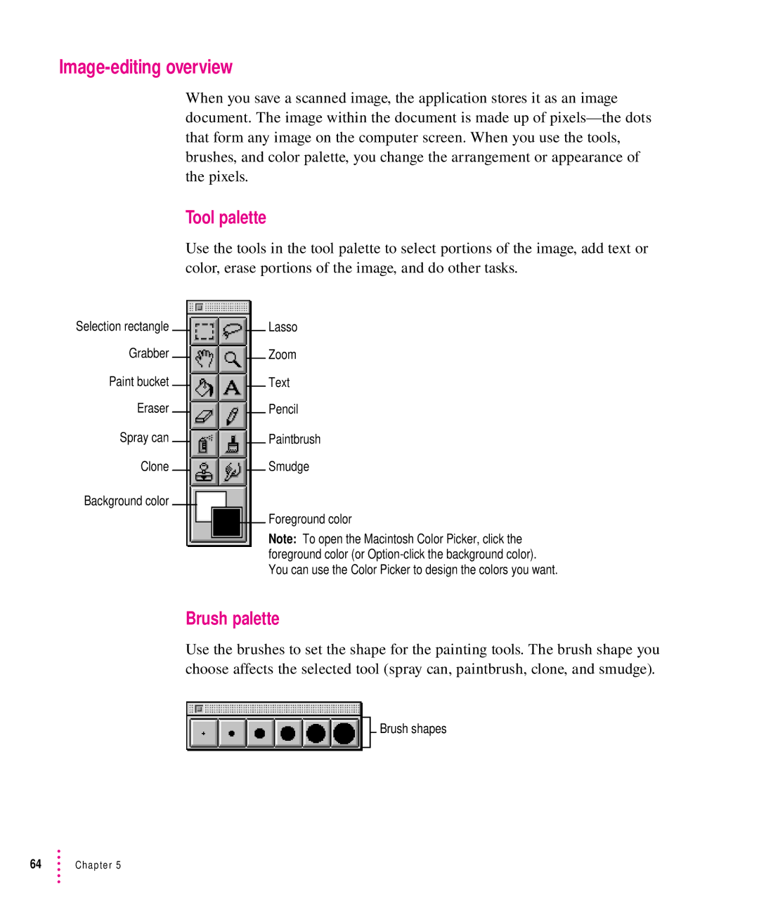 Xerox 30, 1200, 600, 27 user manual Image-editing overview, Tool palette, Brush palette 