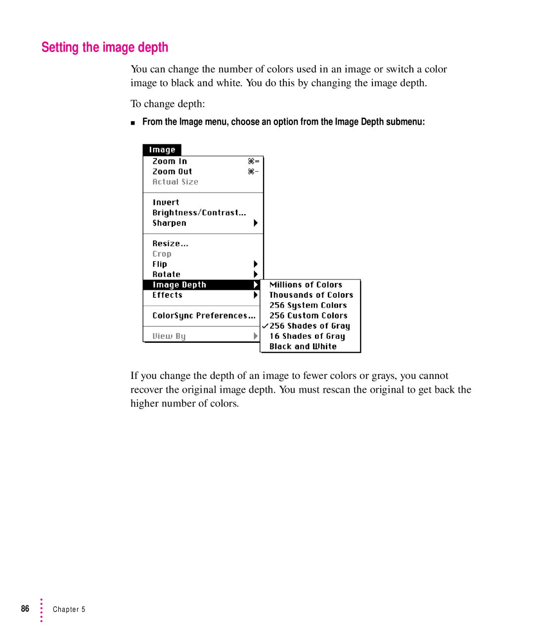 Xerox 600, 30, 1200, 27 user manual Setting the image depth 