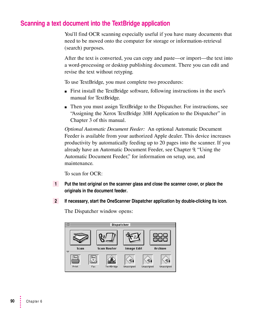 Xerox 600, 30, 1200, 27 user manual Scanning a text document into the TextBridge application, To scan for OCR 