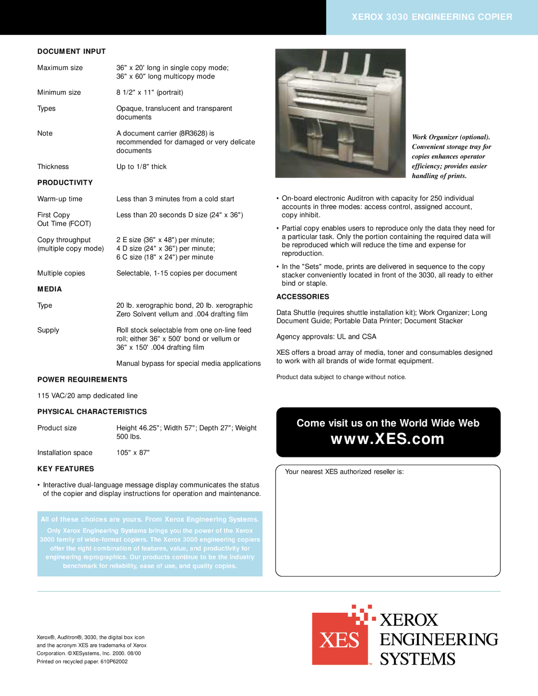 Xerox 3030 manual Come visit us on the World Wide Web 