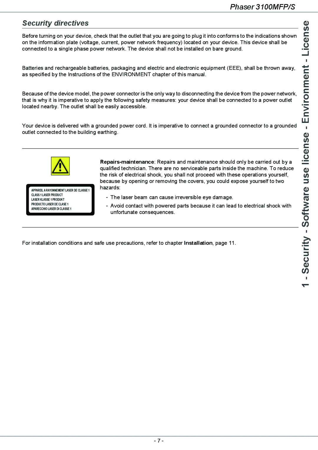 Xerox 3100MFP/S manual Security directives 