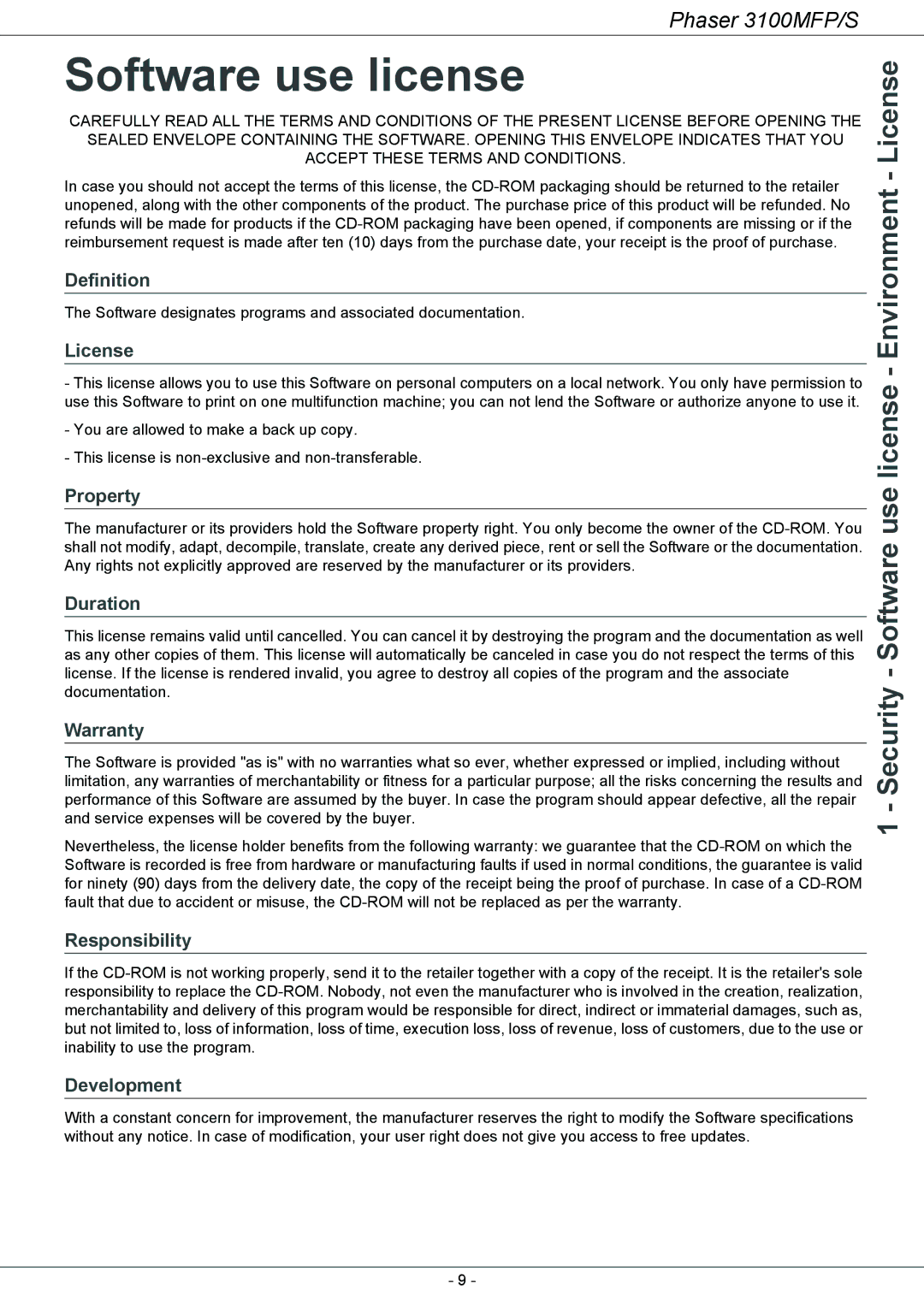 Xerox 3100MFP/S manual Software use license 