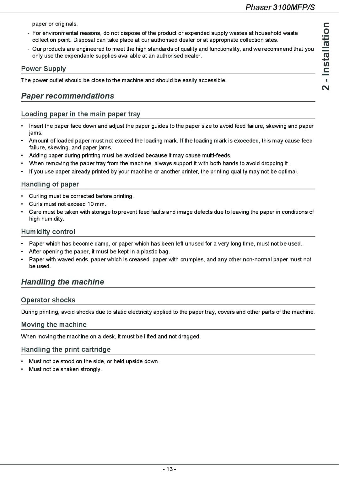 Xerox 3100MFP/S manual Paper recommendations, Handling the machine 