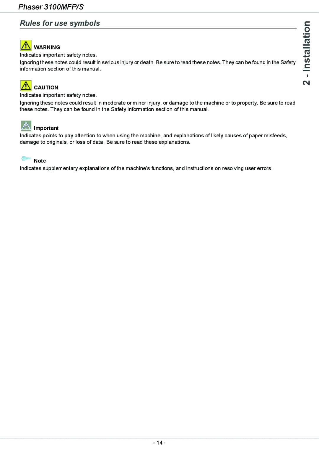 Xerox 3100MFP/S manual Rules for use symbols 