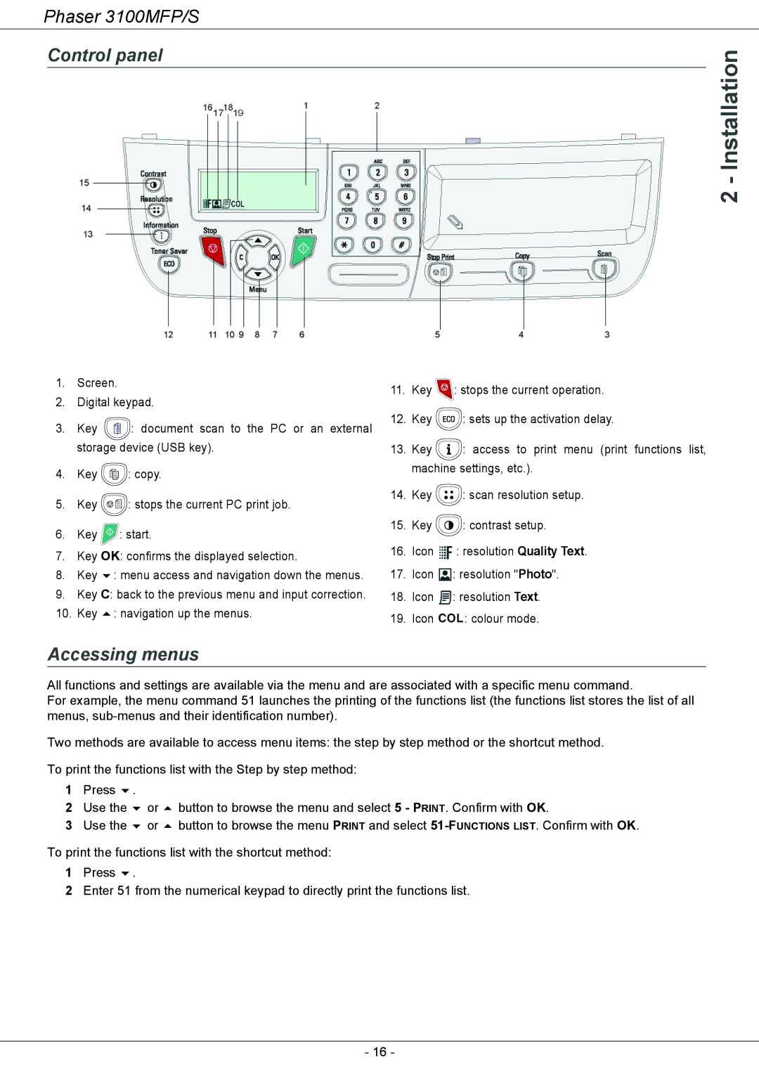 Xerox 3100MFP/S manual Control panel, Accessing menus 