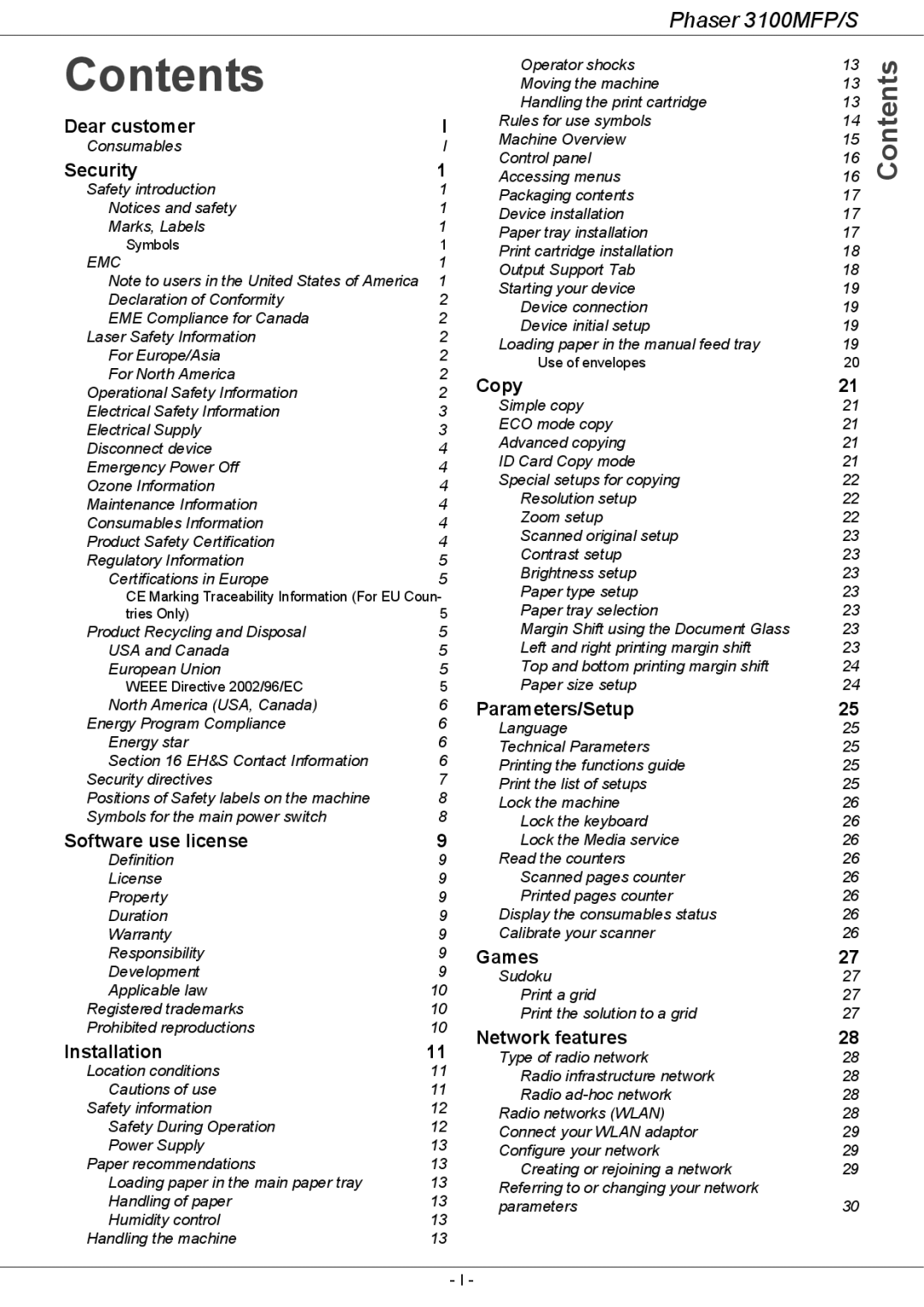 Xerox 3100MFP/S manual Contents 