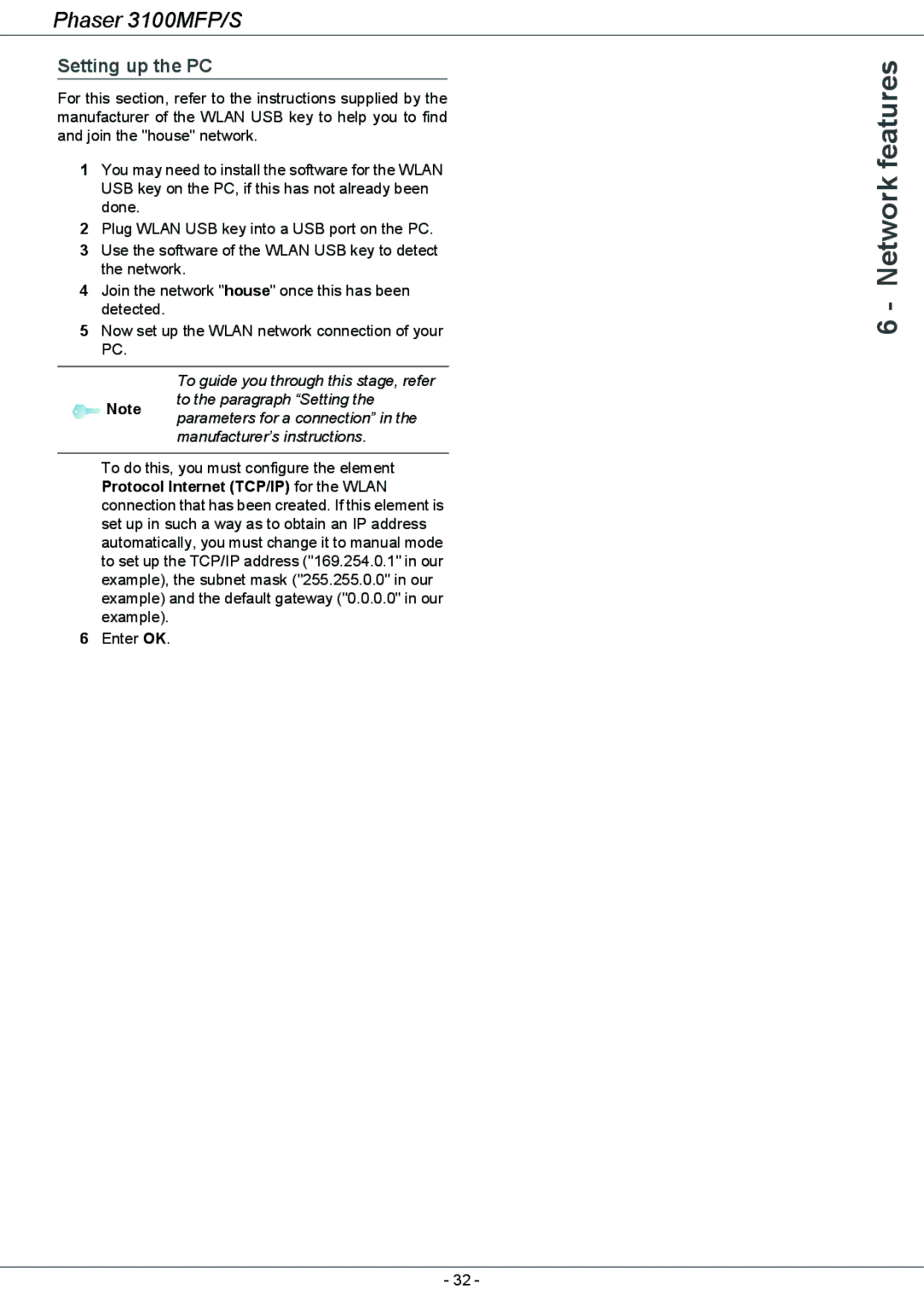 Xerox 3100MFP/S manual Network features, Setting up the PC 