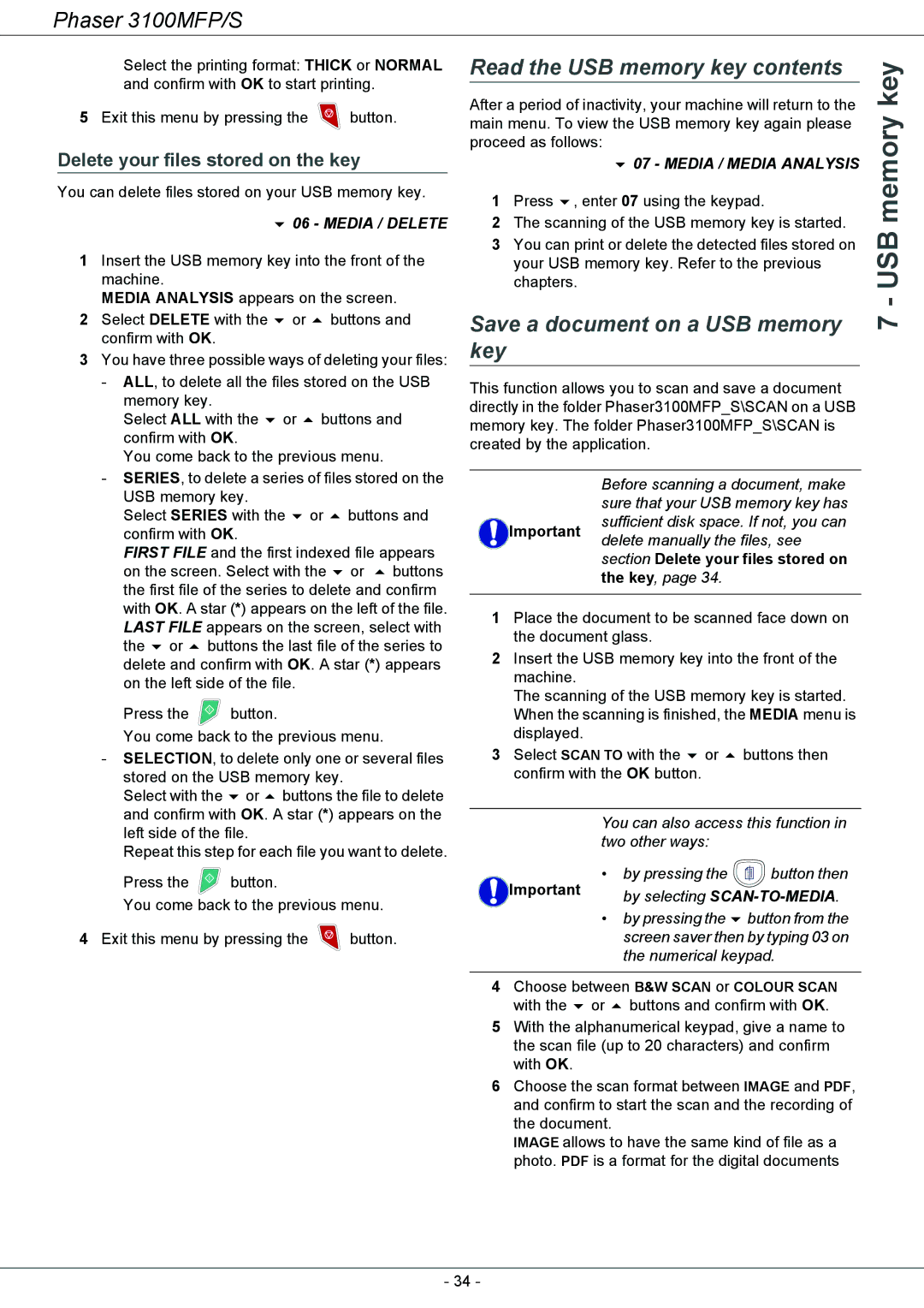 Xerox 3100MFP/S manual Read the USB memory key contents, Save a document on a USB memory Key 