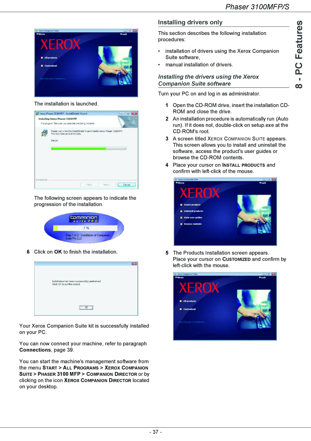 Xerox 3100MFP/S manual Installing drivers only 