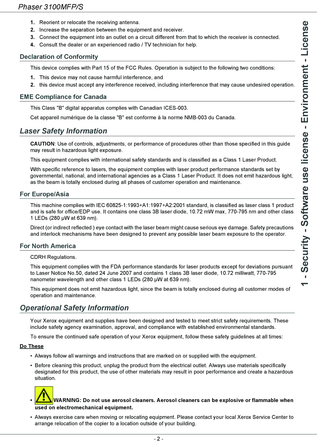 Xerox 3100MFP/S manual Laser Safety Information, Operational Safety Information 