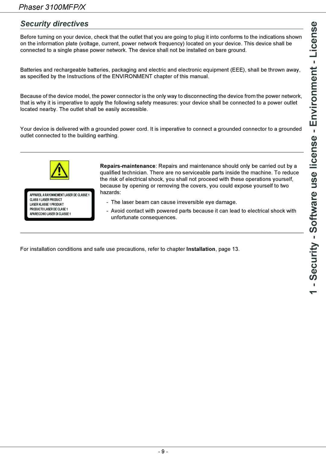 Xerox 3100MFP/X manual Security directives 