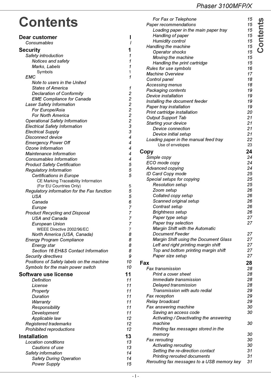 Xerox 3100MFP/X manual Contents 