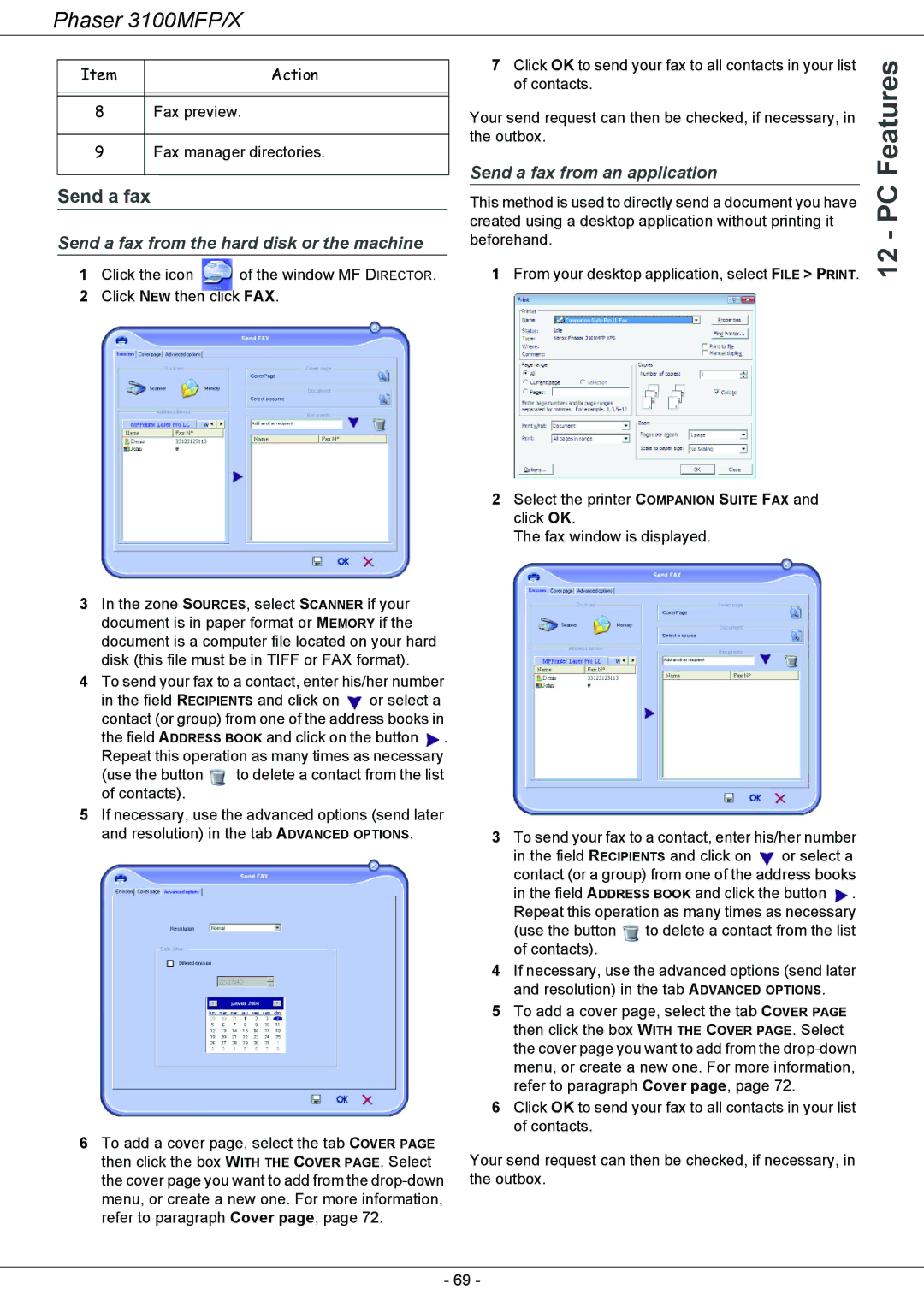 Xerox 3100MFP/X manual Send a fax from the hard disk or the machine, Send a fax from an application 