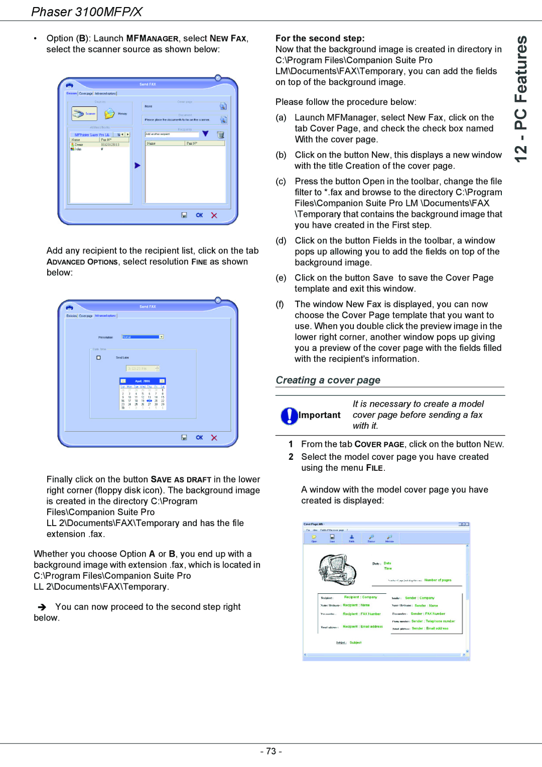 Xerox 3100MFP/X manual Creating a cover, For the second step 