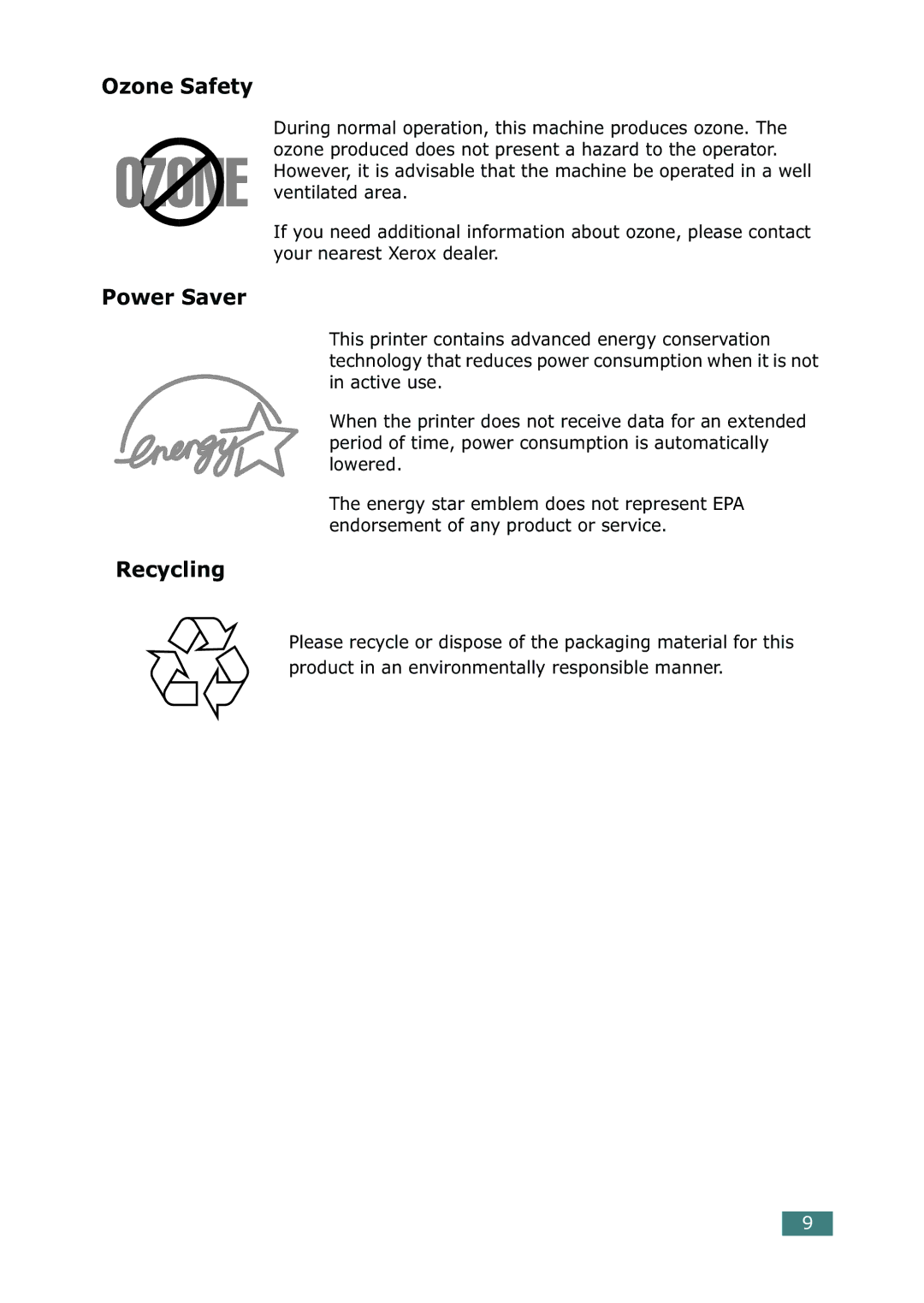 Xerox 3116 manual Ozone Safety 