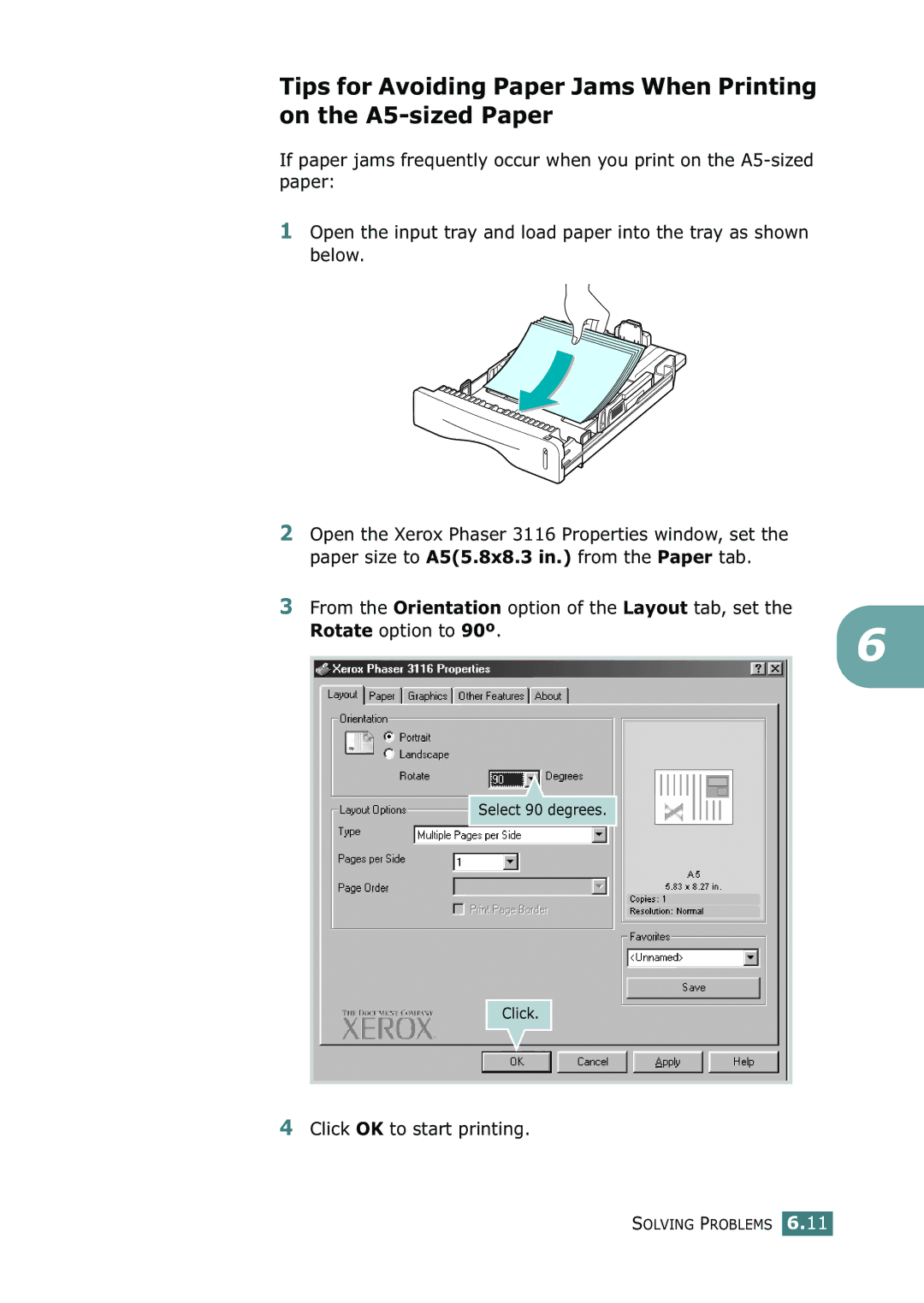 Xerox 3116 manual From the Orientation option of the Layout tab, set, Rotate option to 90º 