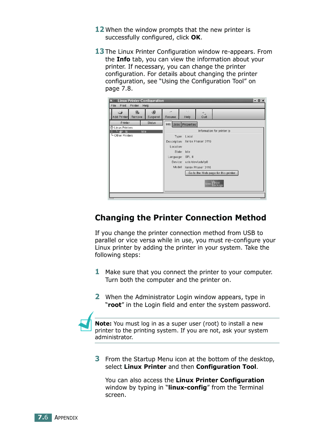 Xerox 3116 manual Changing the Printer Connection Method 