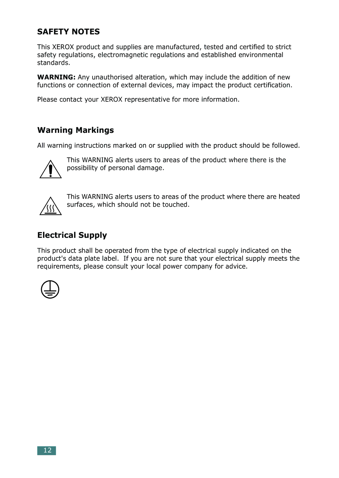 Xerox 3116 manual Safety Notes 