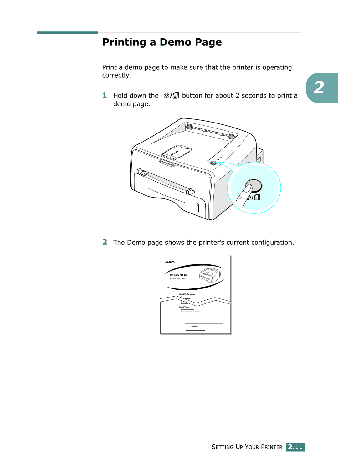 Xerox 3116 manual Printing a Demo 