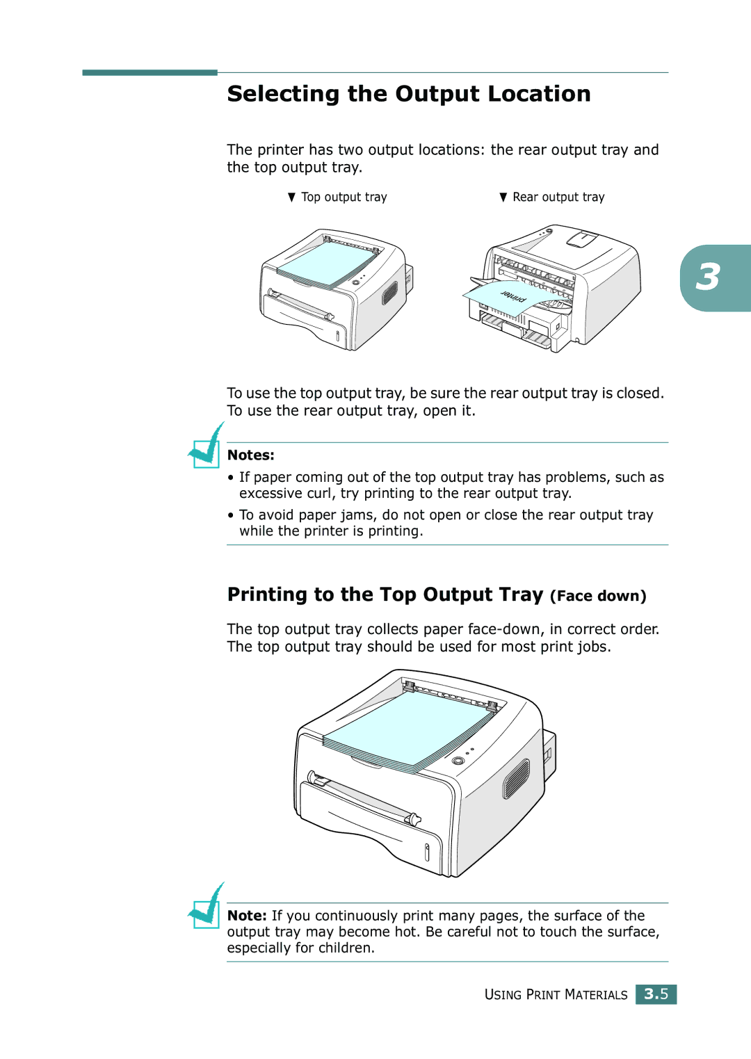 Xerox 3116 manual Selecting the Output Location, Printing to the Top Output Tray Face down 