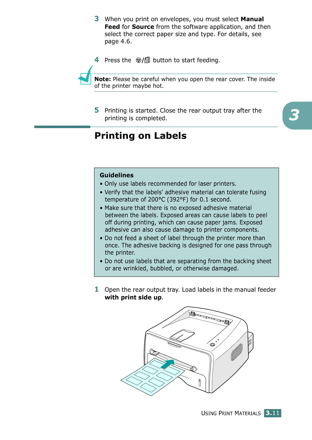 Xerox 3116 manual Printing on Labels 