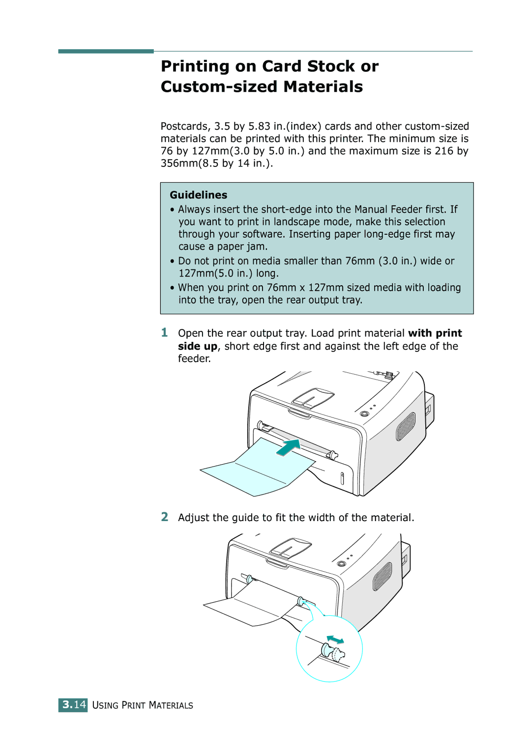 Xerox 3116 manual Printing on Card Stock or Custom-sized Materials 