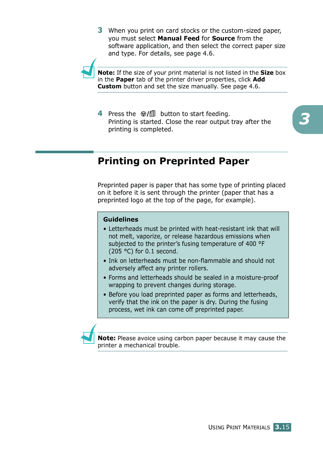 Xerox 3116 manual Printing on Preprinted Paper 