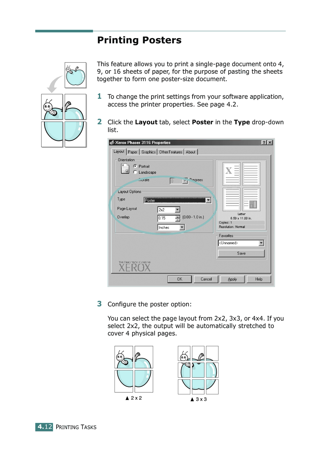 Xerox 3116 manual Printing Posters 