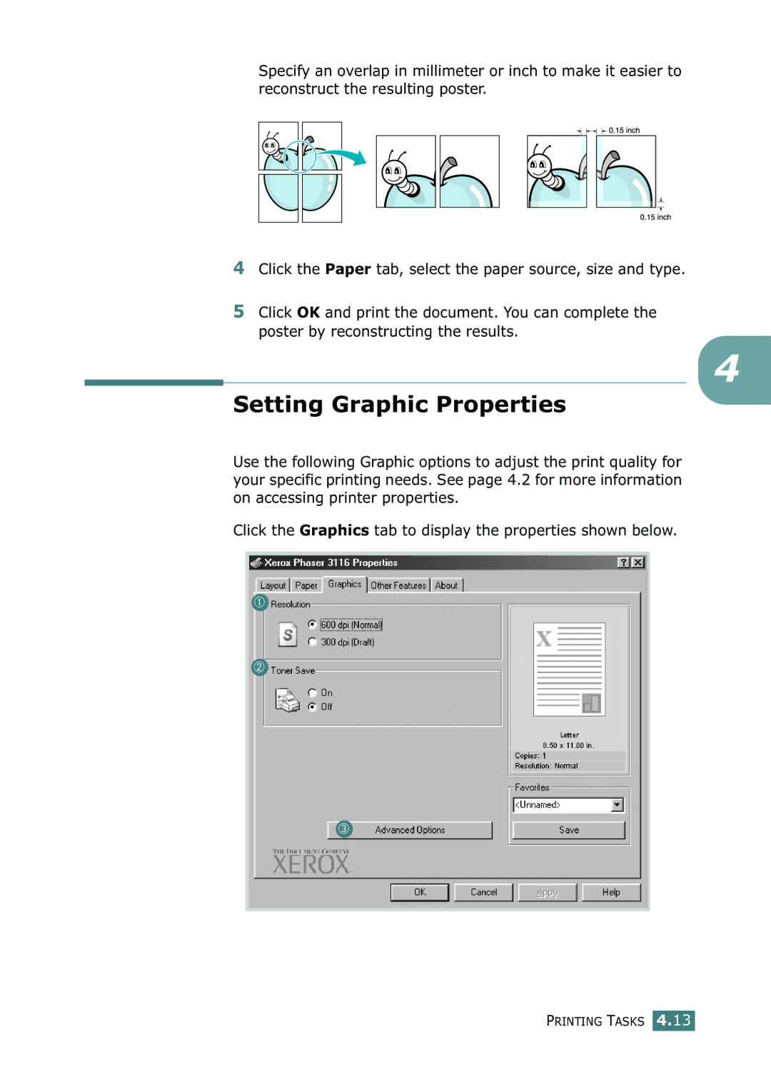 Xerox 3116 manual Setting Graphic Properties 