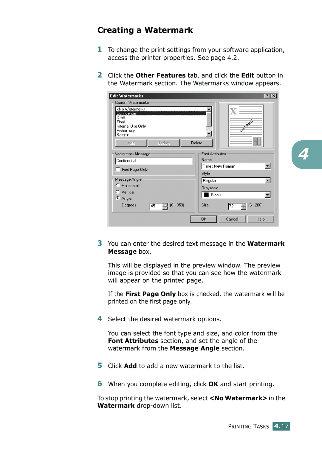 Xerox 3116 manual Creating a Watermark 