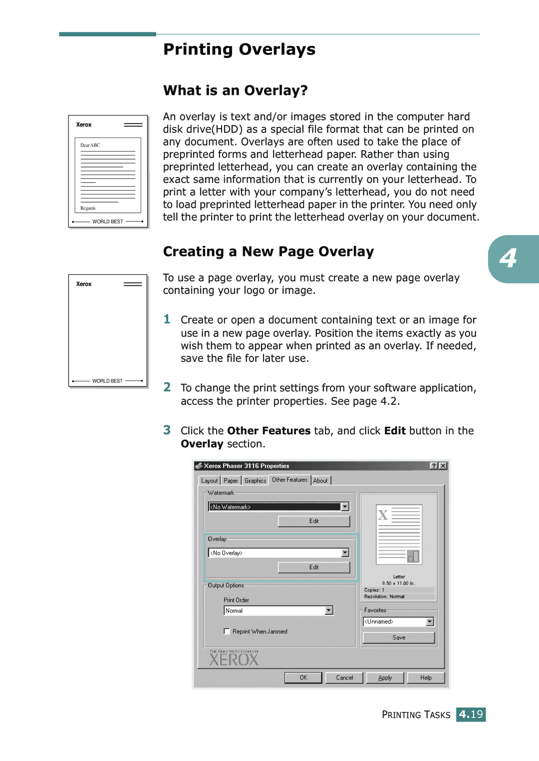 Xerox 3116 manual Printing Overlays, What is an Overlay?, Creating a New Page Overlay 