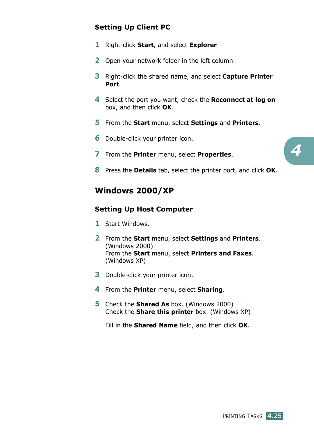 Xerox 3116 manual Windows 2000/XP, Setting Up Client PC, Fill in the Shared Name field, and then click OK 