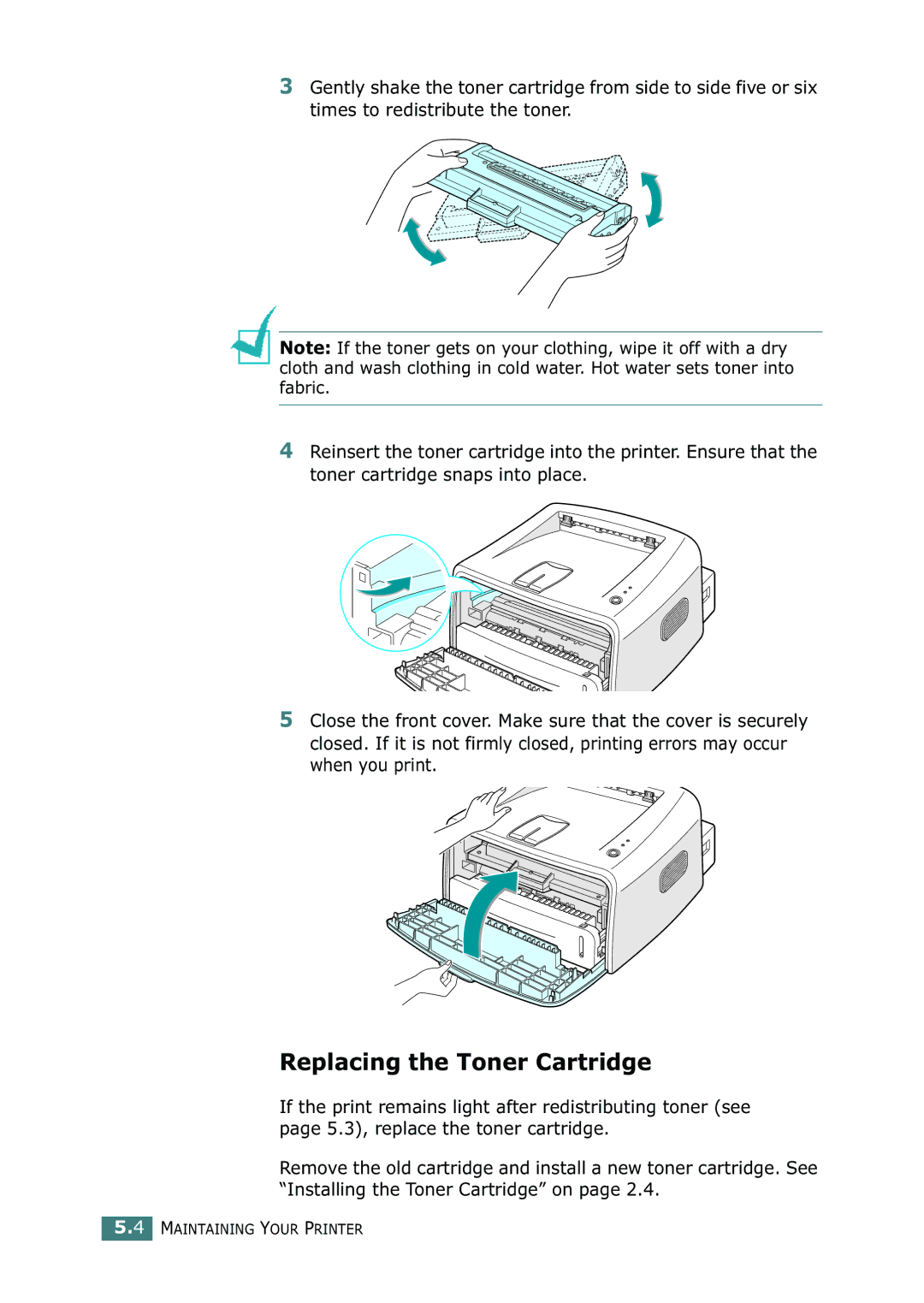 Xerox 3116 manual Replacing the Toner Cartridge 