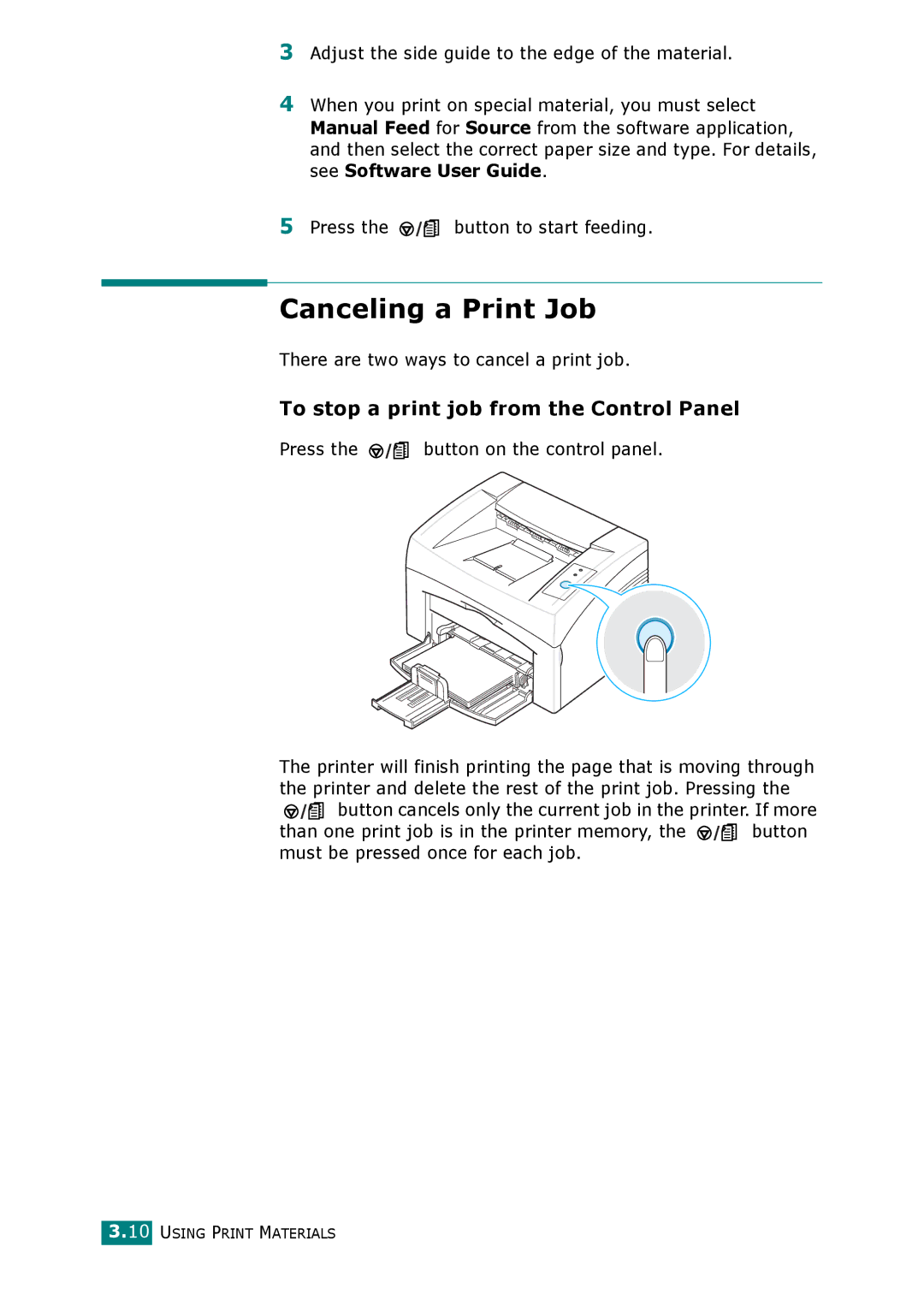 Xerox 3117 manual Canceling a Print Job, There are two ways to cancel a print job, Press the button on the control panel 