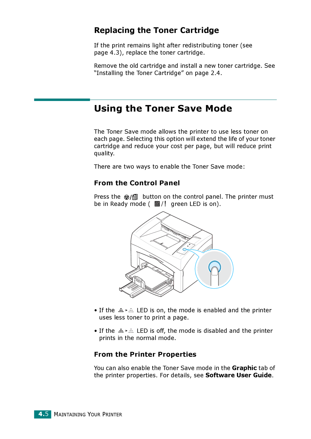 Xerox 3117 manual Using the Toner Save Mode, Replacing the Toner Cartridge, Press 