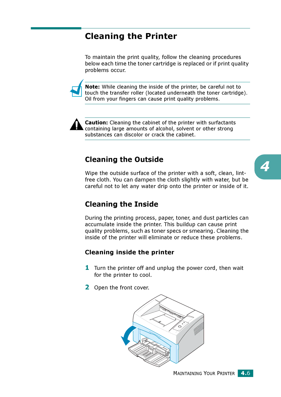 Xerox 3117 manual Cleaning the Printer, Cleaning the Outside, Cleaning the Inside 