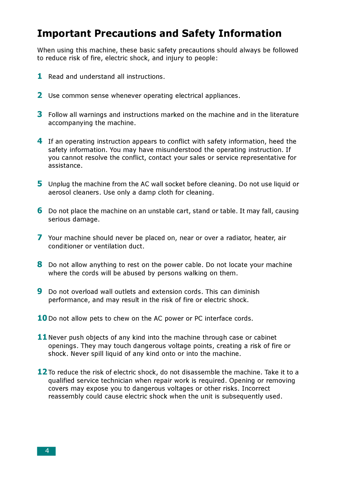 Xerox 3117 manual Important Precautions and Safety Information 